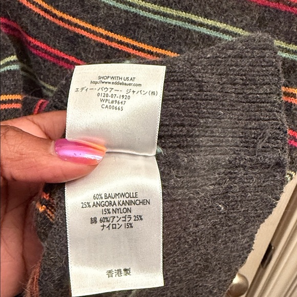 Eddie Bauer Women's V-Neck Sweater - Gray with Multicolor Stripes. Size Medium - Picture 6 of 6